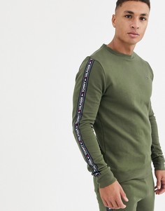 Свитшот для дома оливкового цвета с фирменной лентой Tommy Hilfiger-Зеленый
