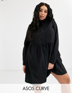 Хлопковое платье-рубашка мини свободного кроя ASOS DESIGN Curve-Черный