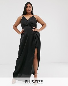 Черное атласное платье макси с разрезом сбоку Missguided Plus-Черный