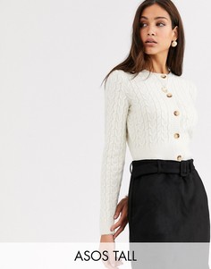 Вязаный короткий кардиган ASOS DESIGN Tall-Кремовый