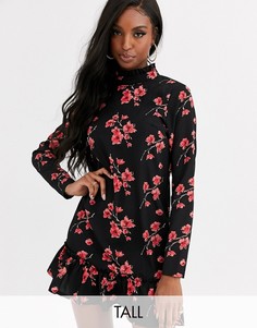 Платье с цветочным принтом и высоким воротом Missguided Tall-Черный