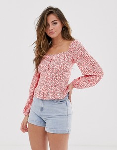 Топ с квадратным вырезом и цветочным принтом New Look-Красный