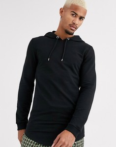 Худи черного цвета обтягивающего кроя с асимметричным подолом ASOS DESIGN-Черный
