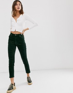 Вельветовые темно-зеленые облегающие брюки Monki-Зеленый