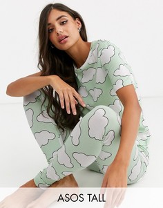 Пижамная футболка и леггинсы ASOS DESIGN Tall-Зеленый