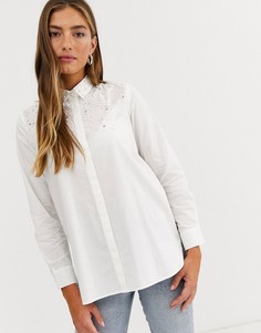 Белая oversize-рубашка с искусственным жемчугом Stradivarius-Белый