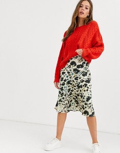 Атласная юбка миди с абстрактным леопардовым принтом Influence-Мульти