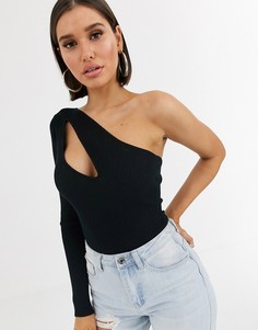 Черное боди на одно плечо с вырезом Missguided-Черный