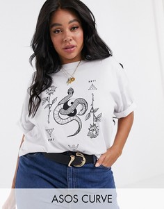 Oversize-футболка со змеиным принтом ASOS DESIGN Curve-Черный