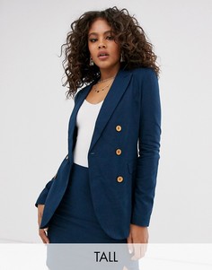 Льняной двубортный блейзер Fashion Union Tall-Темно-синий