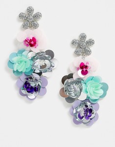 Серьги-гвоздики с цветочной подвеской из пайеток и стразов ASOS DESIGN-Мульти