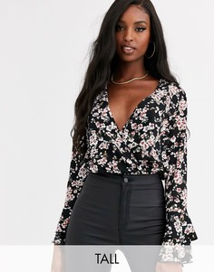 Боди с глубоким вырезом и цветочным принтом Missguided Tall-Мульти