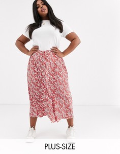 Юбка мидакси на пуговицах с цветочным принтом в винтажном стиле New Look Curve-Красный