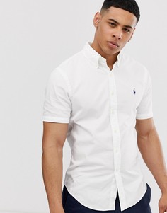 Белая приталенная саржевая рубашка с короткими рукавами и логотипом Polo Ralph Lauren-Белый