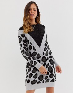 Платье-джемпер со звериным принтом и шевронной отделкой Brave Soul simba-Серый