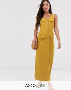 Джинсовое платье миди горчичного цвета с пуговицами ASOS DESIGN Tall-Оранжевый