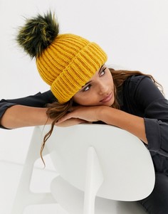 Темно-желтая шапка-бини с помпоном из искусственного меха Topshop-Розовый
