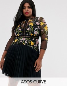 Платье мини с кружевными вставками и цветочной вышивкой ASOS DESIGN Curve-Мульти