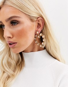 Серьги в виде сердца с искусственным жемчугом и камнями French Fashion House-Золотой