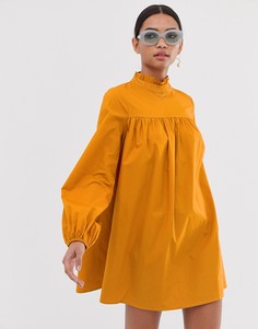 Свободное платье с длинными рукавами и высоким воротом Fashion Union-Желтый