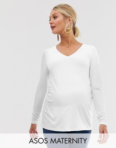 Белый лонгслив с V-образным вырезом ASOS DESIGN Maternity