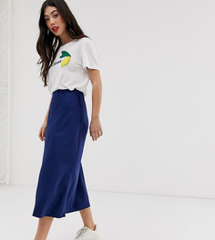 Темно-синяя атласная юбка миди New Look Petite-Темно-синий