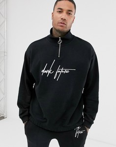 Oversize-свитшот от комплекта с высоким воротником и принтом \Dark future\" на груди ASOS DESIGN-Черный