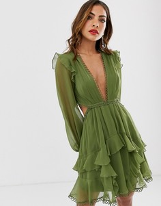 Платье мини с длинными рукавами ASOS DESIGN-Зеленый