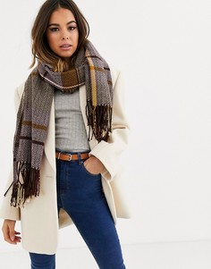 Шарф с рисунком в клетку и \в елочку\" с бахромой Boardmans-Мульти