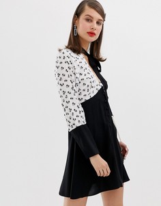 Приталенное платье мини с длинными рукавами и цветочным принтом ASOS DESIGN-Мульти