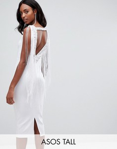 Облегающее платье миди с бахромой ASOS DESIGN Tall-Белый