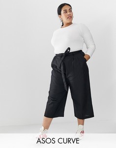 Льняные кюлоты с завязкой на поясе ASOS DESIGN Curve-Черный