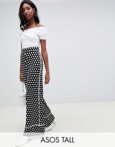Широкие брюки с принтом ASOS DESIGN Tall-Черный