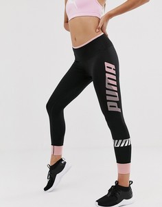 Черно-розовые леггинсы с отворотами Puma modern sport-Черный