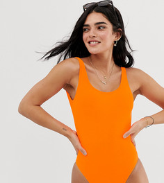 Оранжевый слитный купальник с овальным вырезом New Look