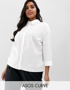 Рубашка из эластичного хлопка с рукавами 3/4 ASOS DESIGN Curve-Белый