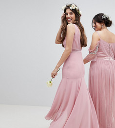 Платье макси с асимметричным подолом TFNC Bridesmaid-Розовый