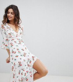 Платье с запахом и цветочным принтом Miss Selfridge-Мульти