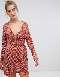 Платье в горошек с запахом и оборкой Parisian-Оранжевый