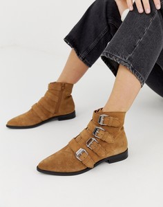 Кожаные ботинки с пряжками ASOS DESIGN-Светло-коричневый
