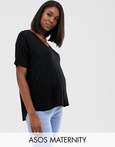 Черный oversize-топ из фактурного трикотажа с V-образным вырезом ASOS DESIGN Maternity