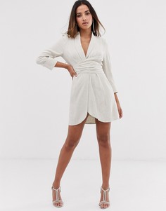 Льняное платье мини ASOS DESIGN-Кремовый