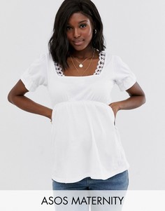 Топ с кружевной отделкой и квадратным вырезом ASOS DESIGN Maternity-Белый