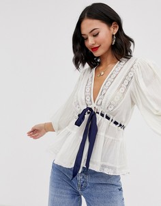 Блузка с поясом Free People - Favourite Romance-Белый