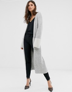 Длинный кардиган с контрастными рукавами Fashion Union-Серый