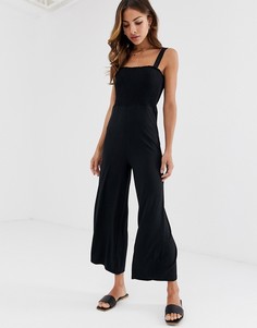 Черный трикотажный комбинезон со сборками Stradivarius-Мульти