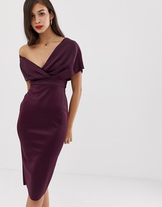 Платье-футляр миди с завязкой и спущенными плечами ASOS DESIGN-Розовый