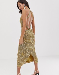 Облегающее платье миди с пайетками и бахромой ASOS EDITION-Золотой