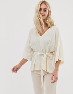 Фактурный oversize-топ с V-образным вырезом и завязкой на талии ASOS DESIGN-Мульти