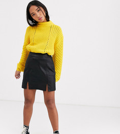 Черная джинсовая мини-юбка с покрытием ASOS DESIGN Petite-Черный
